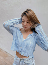 GYM & TONIC - Snowflakes Distressed Knit Cardigan in Blue