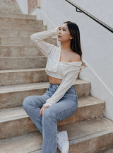 GYM & TONIC - Snowflakes Distressed Knit Cardigan in White