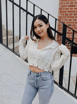 GYM & TONIC - Snowflakes Distressed Knit Cardigan in White