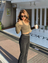Wiskii - Carol Seamless Long-Sleeve Padded Top in Olive Green