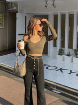 Wiskii - Carol Seamless Long-Sleeve Padded Top in Olive Green