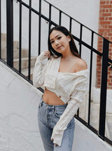 GYM & TONIC - Snowflakes Distressed Knit Cardigan in White