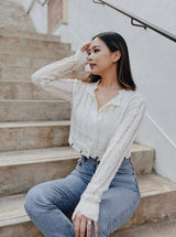 GYM & TONIC - Snowflakes Distressed Knit Cardigan in White