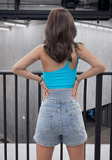 GYM & TONIC - Hug Me Tight Denim Shorts in Blue