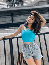 GYM & TONIC - Hug Me Tight Denim Shorts in Blue