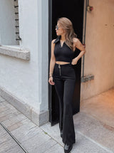 Wiskii - Seamless Polo Padded Top in Black