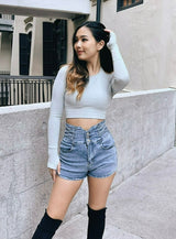 GYM & TONIC - Hug Me Tight Denim Shorts in Blue