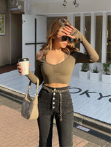 Wiskii - Carol Seamless Long-Sleeve Padded Top in Olive Green