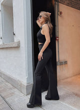 GYM & TONIC - Classic G Zipper Black Flare Slit Pants