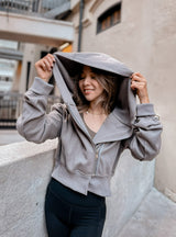 GYM & TONIC - Charcoal Riding Hood Zip Hoodie