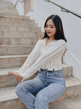 GYM & TONIC - Snowflakes Distressed Knit Cardigan in White