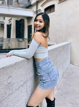 GYM & TONIC - Hug Me Tight Denim Shorts in Blue