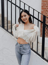 GYM & TONIC - Snowflakes Distressed Knit Cardigan in White