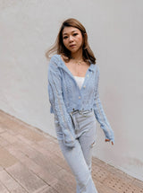 GYM & TONIC - Snowflakes Distressed Knit Cardigan in Blue