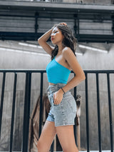 GYM & TONIC - Hug Me Tight Denim Shorts in Blue