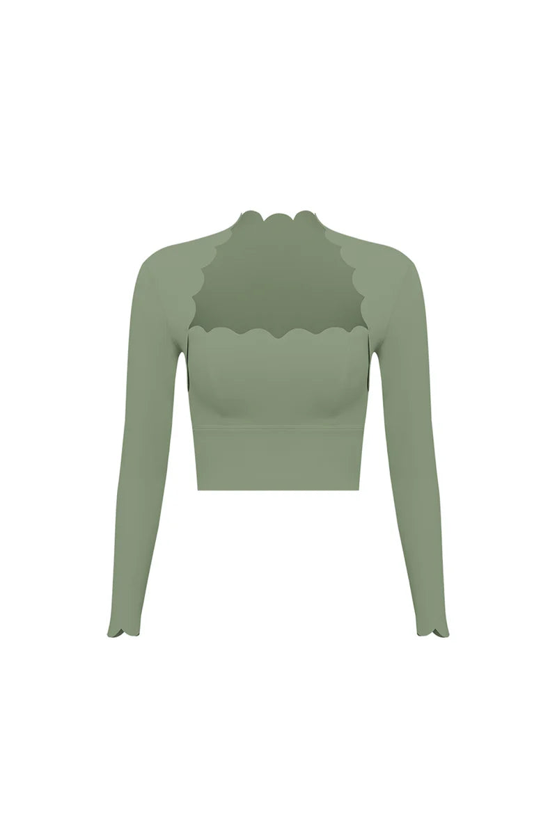 Wiskii - Scallop Long Sleeve Bra in Sage Green