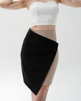 TIANA – Two-Tone Asymmetric Skirt in Black & Beige