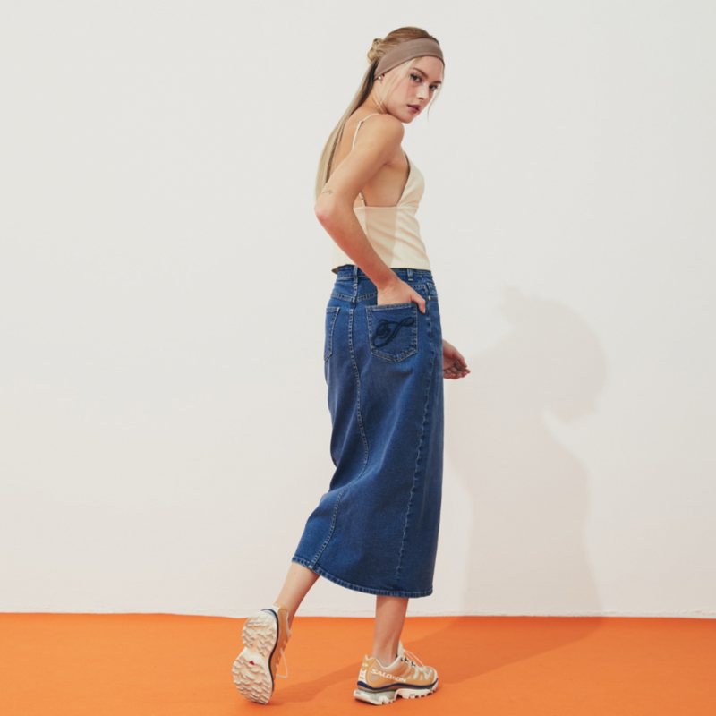 TIANA – Denim Midi Open Slit Skirt