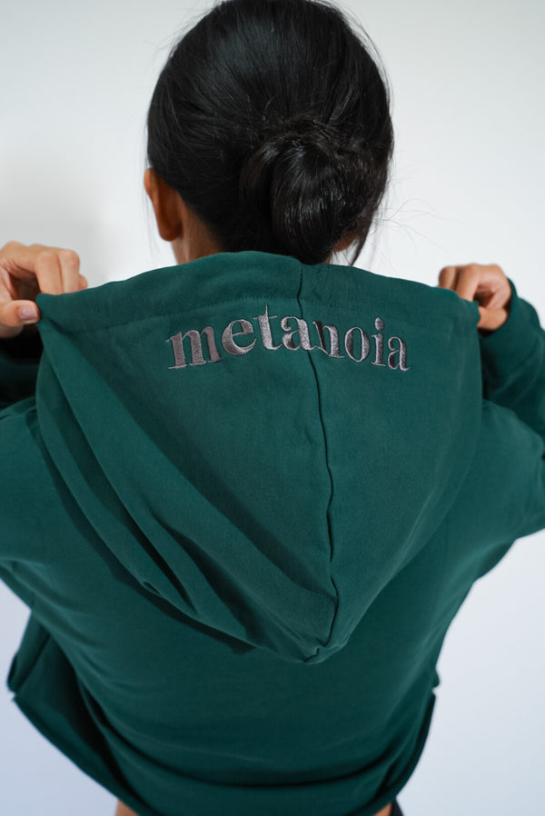 Metanoia - Signature Cropped-cut Hoodie in Mallard Green