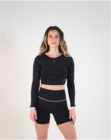 BYO ACTIVE - FORGET ME KNOT LONG SLEEVED CROP IN BLACK & WHITE