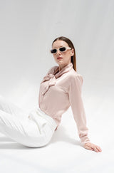 TIANA – Satin Shirt with Bow Tie in Rose Pink