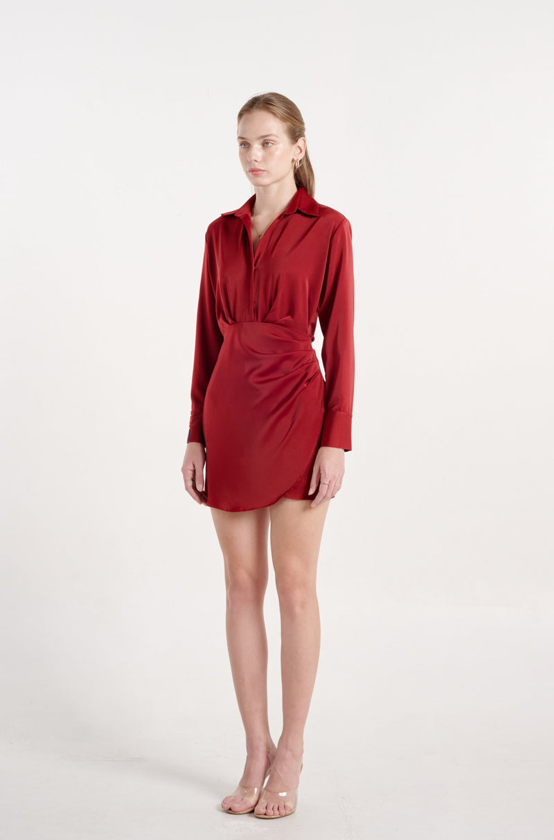 TIANA - SHEA SATIN SHIRT DRESS IN RED – Gym & Tonic