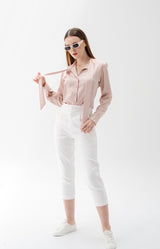 TIANA – Satin Shirt with Bow Tie in Rose Pink