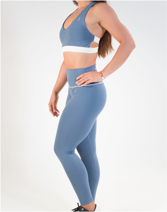 BYO ACTIVE - YEUNG NO MORE CRISS-CROSS BRA IN STONE BLUE & WHITE
