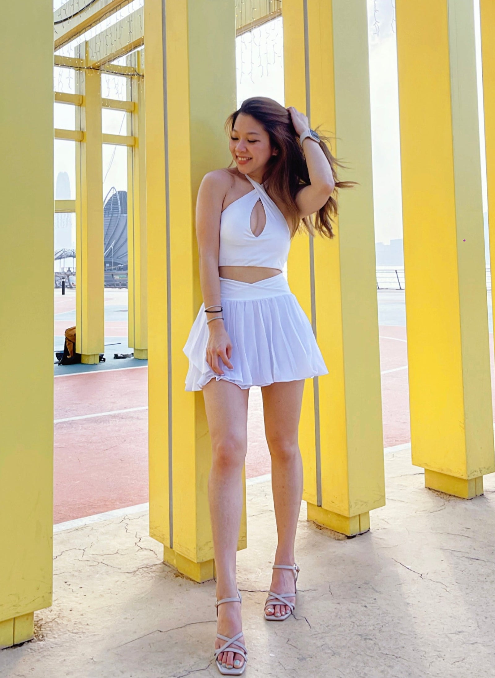 Metanoia - Super Bloom Flowy Tennis Skort with Pocket in White Metanoia - Super Bloom Flowy Tennis Skort with Pocket in White