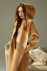 LIT - Hooded Belt Mid-length Wool Coat