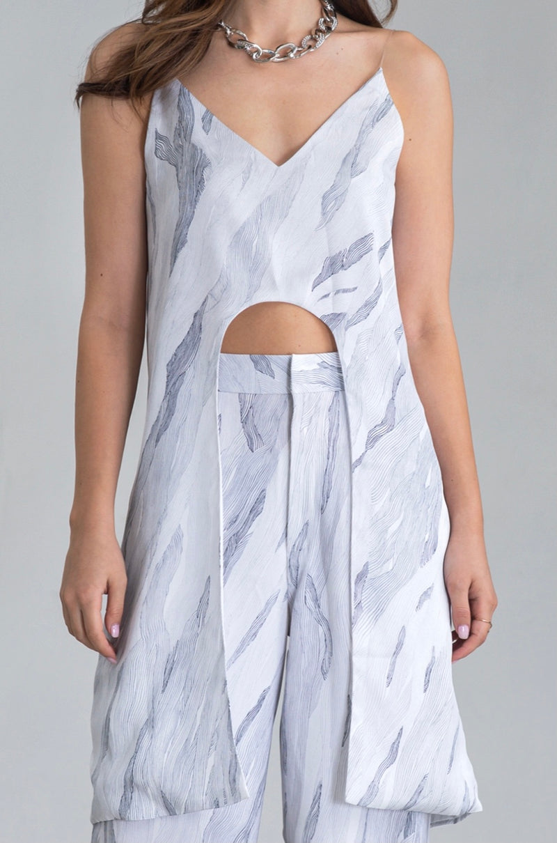 Salisa - Black & White Print Sleeveless Long Top