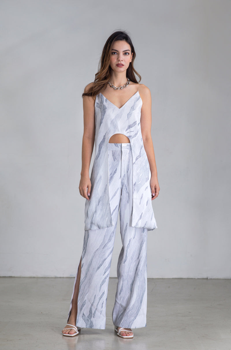 Salisa - Black & White Print Sleeveless Long Top