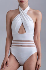 Wiskii - Element Lace Stitching Swimsuit in White