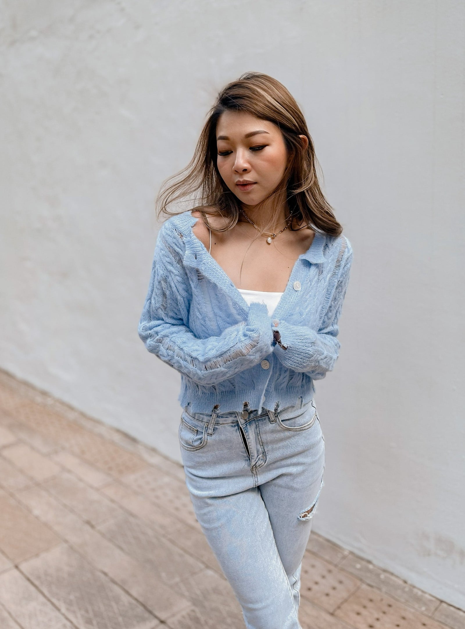 エイソス レディース カーディガン ブルー 6サイズ  Chunky Cardigan In Twist Yarn With Fringing(642107) Izzy Chunky Knit Cardigan - Light Blue | Fashion Nova